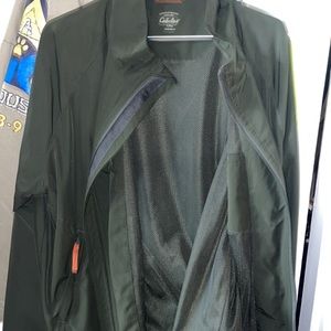 Cabelas Men’s L Regular Wind Breaker Dark Olive Green All Zippers Work No Flaws